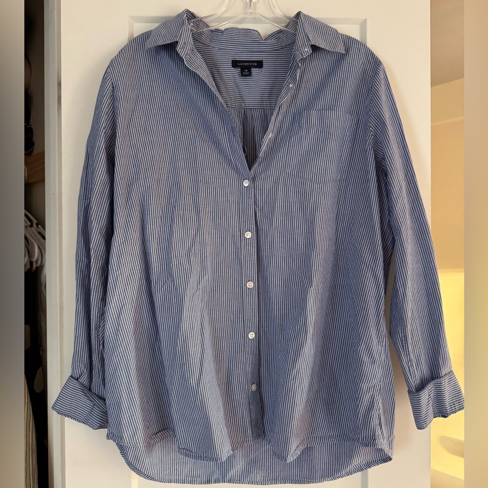 Blue striped Lands End button down size 14